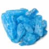 Vibrant sky blue crystalline pieces arranged on a clean white surface